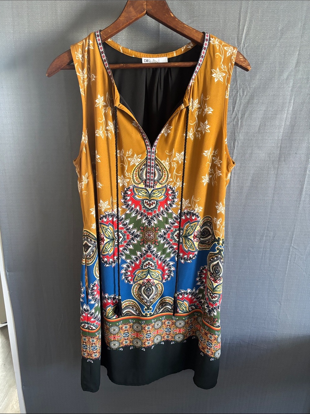 DR2 Mustard & Blue Sleeveless Boho Tunic Dress